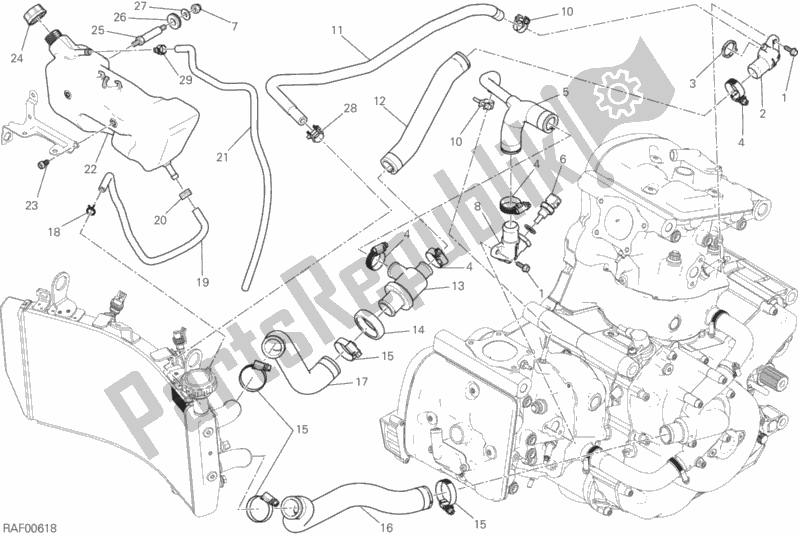 All parts for the Cooling System of the Ducati Monster 821 USA 2019